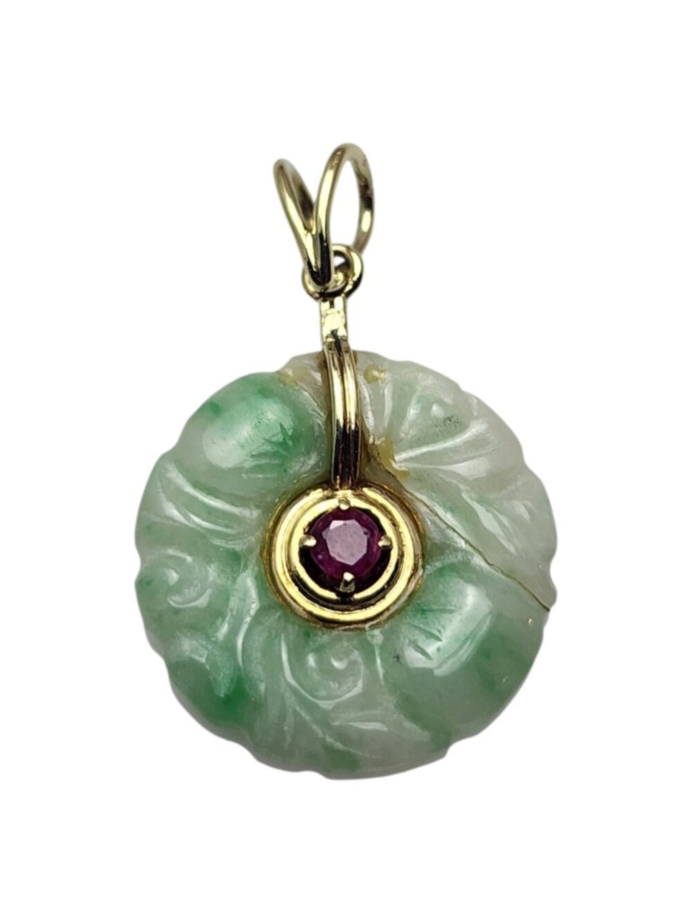 14K Yellow Gold Jade Disc Pendant #25827